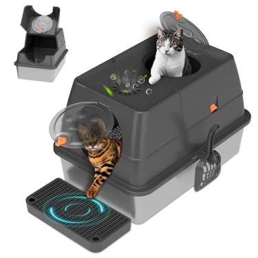 Imagem de Caixa de areia de aço inoxidável de entrada frontal e superior com tampa, caixa de areia para gatos, extra grande fechada, panela de metal não pegajosa, antivazamento, controle de odor, fácil de