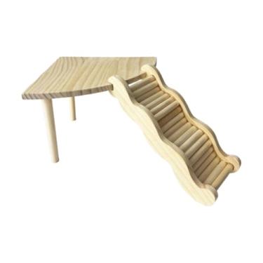 Imagem de Generic Plataforma de madeira para hamster com escada, esconderijo divertido para pequenos animais, ideal para brincar, subir escadas e ficar em pé, perfeita, Table and L Ladder