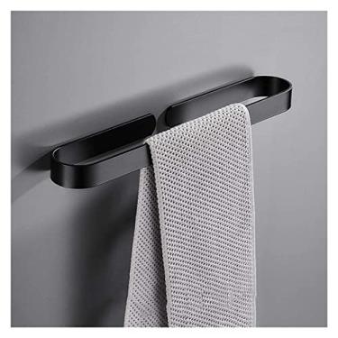 Imagem de Toalheiro toalheiro moderno simples toalheiro de banheiro espaço barra de toalha de parede de alumínio trilho de toalha de banheiro acabamento rack toalha de toalha/preto/60 cm