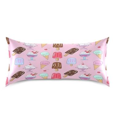 Imagem de xigua Fronha de cetim de sorvete para cabelo e pele lavável à máquina almofada de cetim antiderrapante refrescante capa de cama king com fecho de envelope, 50,8 cm x 101,6 cm