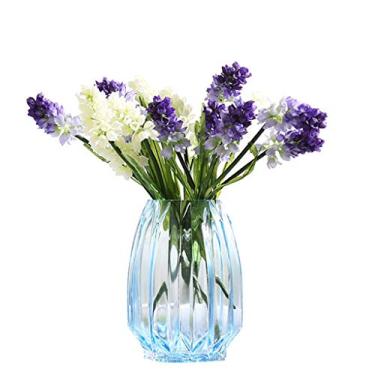 Imagem de YYBOES Vaso de vidro para flores, moderno, simples, puro, flauta vertical, soprado, vaso de vidro transparente, flor de bambu rico em rosas lírio, vaso de vidro (este produto apenas vende vasos