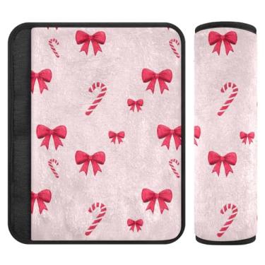Imagem de Burbuja Capa para cinto de segurança de carro Pink Bows, macio, confortável, protetor de cinto de segurança para alça de ombro de assento, 1 par médio