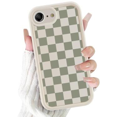 Imagem de Vulfwela Capa de telefone para iPhone 16e de 6,1 polegadas, estampa xadrez verde, moderna, retrô, feminina, xadrez, listrada, chique, capa protetora à prova de choque