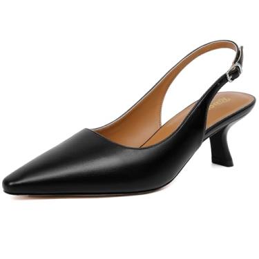 Imagem de RIBONGZ Salto gatinho feminino bico fino fechado salto baixo salto slingback fivela tiras conforto vestido sapatos namoro casamento festa de formatura trabalho, Poliuretano preto, 41