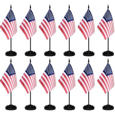Imagem de Conjunto de 12 bandeiras americanas de mesa pequena mini mesa escritório bandeira de mesa em miniatura dos EUA decoração de escritório doméstico