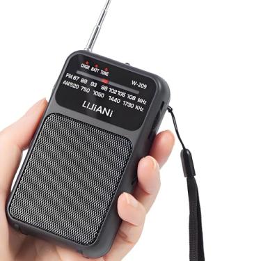 Imagem de Rádio AM FM portátil de alimentação dupla USB-C e AAA, excelente recepção com alto-falante, fone de ouvido, clipe traseiro, mini transistor de tamanho de bolso