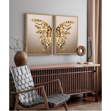 Imagem de Quadro Decorativo Asas Borboleta Dourada luxo moderno Sala Quarto Com Moldura (Moldura bege, 60x80, Sem Vidro)