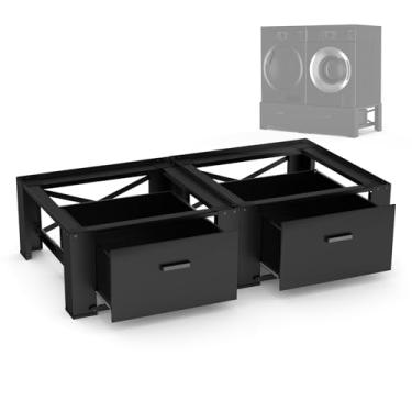 Imagem de SKM Pacote com 2 suportes para lavadora e secadora de 71 cm com gaveta de armazenamento | Estrutura de aço resistente, capacidade de 317 kg | Elevação de 34,3 polegadas para reduzir a tensão nas