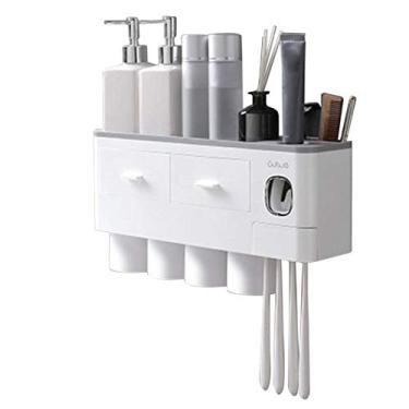 Imagem de Organizador com Dispenser de Creme Dental Espremedor Copo Magnético Gaveta e Parede para Banheiro Lavanderia