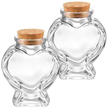 Imagem de FNANJWQ 2 peças de mini garrafas de vidro vazias de coração com rolhas de cortiça, frascos de vidro decorativos com tampa de cortiça para projetos de artesanato de arte faça-você-mesmo, decoração de