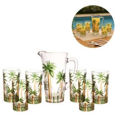 Imagem de Conjunto Jarra 1,2 Litros Com 6 Copos 330ml Cristal Palm Tree Handpain