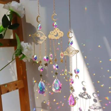 Imagem de Apanhador de sol de cristal para pendurar na janela, decoração com pingente de arco-íris com pingente redondo plano para decoração de casa, exterior, jardim, casamento, festa de aniversário