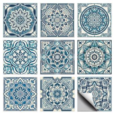 Imagem de CHGCRAFT 36 peças 9 estilos mandala ciana adesivo azulejo patten formas geométricas adesivos de azulejo de parede à prova d'água autoadesivo adesivo adesivo em decalques para cozinha banheiro arte de