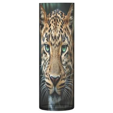 Imagem de JUZIHAI Vaso de leopardo de olhos verdes para flores 9,9 cm x 30 cm de cilindro de plástico moderno para decoração de casa de centro de mesa de casamento
