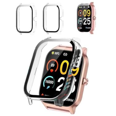 Imagem de Arxonis Pacote com 2 capas protetoras compatíveis com smartwatch Liufiueq P125 de 4,7 cm, capa rígida de policarbonato e protetor de tela de vidro temperado 9H - à prova de choque, resistente a