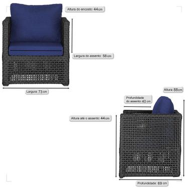 Imagem de 1 Poltrona Madri Alumínio Corda Náutica Estofado 10 Trama Preto