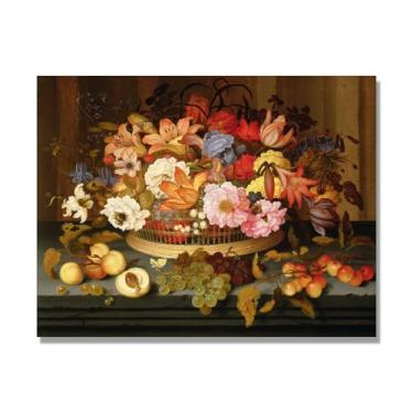 Imagem de NHLDZYH Flores clássicas ainda vida em tela retro buquê de flores pinturas estilo country decoração de parede para cozinha e sala de estar. A24. 40 x 50 cm apenas tela