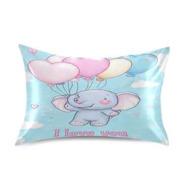 Imagem de Wassud Linda fronha de travesseiro de cetim com balão de coração de elefante para cabelo e pele fronhas de seda lisa king size respiráveis com fecho de envelope