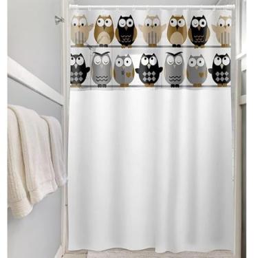 Imagem de Cortina de Box Banheiro Vinil com Ganchos – Cortina para Box Impermeável e Fácil de Limpar (VISOR CORUJINHAS)