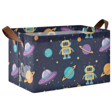 Imagem de Organizador de armário para armazenamento decorativo, caixas dobráveis de armazenamento de brinquedos com alças, lindos cestos organizadores de robôs amarelos azuis 40 x 29 x 25 cm, 1 pacote