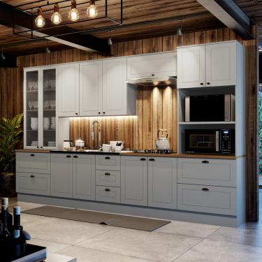 Imagem de Cozinha Modulada 6 Peças com Vidro em MDF Americana Henn - Cinza/Nature