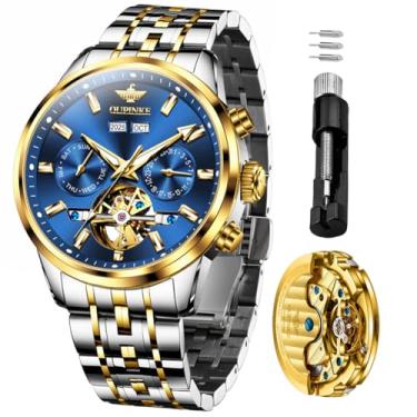 Imagem de OLEVS Relógios automáticos masculinos mecânicos para negócios, relógio de pulso com corda automática, vários calendários, aço inoxidável, à prova d'água, relógios de luxo masculinos, 3296 - dois tons