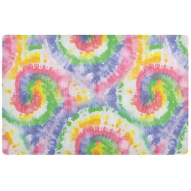 Imagem de TSENQUE Tapete de porta espiral hippie tie dye personalizado espiral entrada externa decoração de varanda, tapete externo lavável para casa, 81 x 50 cm