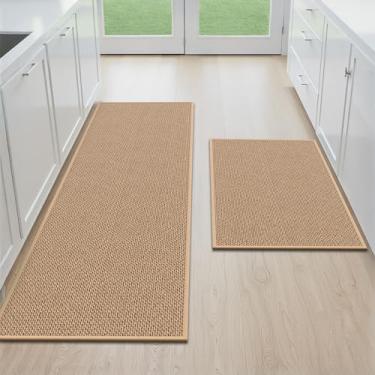 Imagem de StepAura MAYHMYO Tapetes de cozinha para chão 2 peças - Tapetes de cozinha antiderrapantes laváveis 51 x 81 cm + 51 x 119 cm, videira bege