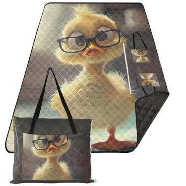 Imagem de TSENQUE Tapete de praia engraçado de pato de desenho animado à prova d'água à prova de areia fofo tapete de piquenique com estampa dobrável para crianças tapete de acampamento para grama 203 cm x 152