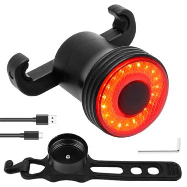 Imagem de Lanterna traseira de bicicleta, lanterna traseira IP65 à prova d'água, 20 LEDs de luz traseira, 5 modos de iluminação, lanterna traseira vermelha de segurança recarregável USB C para andar à noite