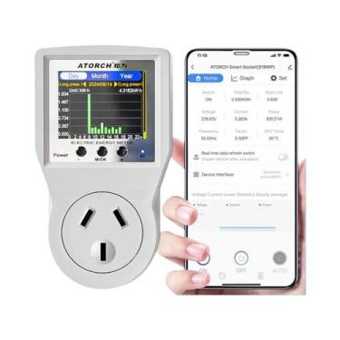 Imagem de Tomada Inteligente Tuya WiFi 16A Com Voltímetro, Amperímetro E Monitor