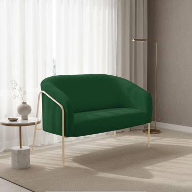 Imagem de Sofá 2 Lugares Namoradeira Stella Base Industrial Alta Dourada Bouclê Verde D03 - D`rossi