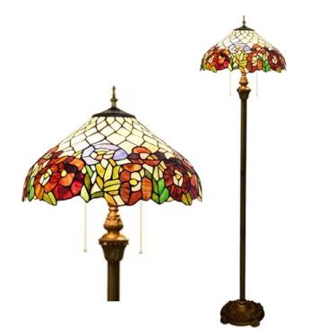 Imagem de Luminária de chão Tiffany com vitral de rosas vermelhas e laranjas, 40,6 x 40,6 x 165 cm, estilo antigo, para canto, decoração de quarto, sala de estar, quarto de casamento, escritório ou ca