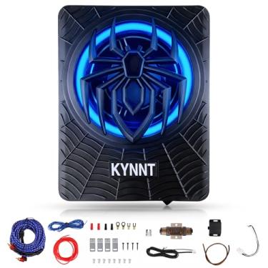 Imagem de KYNNT Subwoofer de carro 1200W 25,4 cm fino alimentado por baixo do assento, entrada de nível alto/baixo, amplificador embutido para suporte de porta-malas, graves potentes com luz RGB colorida