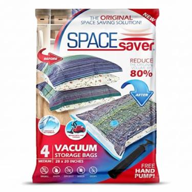 Imagem de Spacesaver Pacote com 4 sacos médios de armazenamento a vácuo para roupas – 71 x 50 cm sacos de compressão com bomba manual – Bolsa de armazenamento para itens essenciais de viagem, roupas e
