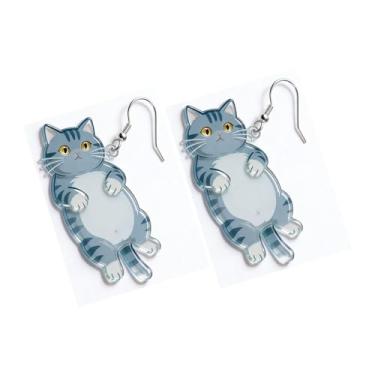 Imagem de OSCCI Adoráveis brincos em forma de gato – design animal acrílico com ganchos de liga durável, brincos hipoalergênicos modernos para mulheres e amantes de animais de estimação, Acrílico, Sem pedra
