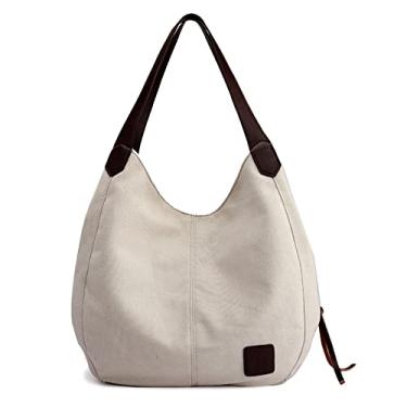 Imagem de Bolsa Tiracolo de Lona Vintage Feminina com Múltiplos Bolsos Hobo 3 Compartimentos Alças Duplas Couro PU Fecho Zipper e Magnético para Uso Diário