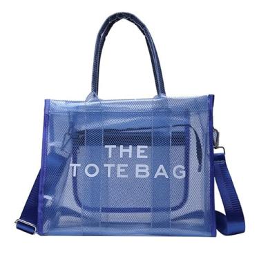 Imagem de Sacola transparente, bolsa transversal transparente para mulheres, lancheira de plástico transparente, bolsa grande de malha de PVC, bolsa de praia para esportes, viagens, estádio (azul)