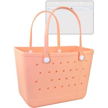 Imagem de Uwyriwooq Sacola de praia feminina, bolsa de praia de borracha, impermeável, à prova de areia, sacola extra grande de EVA, Pêssego, Praia