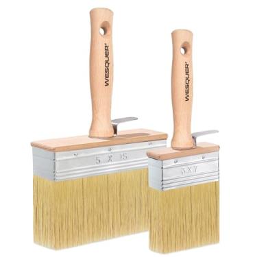Imagem de Wesquer Pincel para manchas de deck 2 peças pincel de tinta para lavagem de cal, pincéis de madeira para manchas de madeira, cercas, revestimentos de móveis, projetos de interiores e exteriores