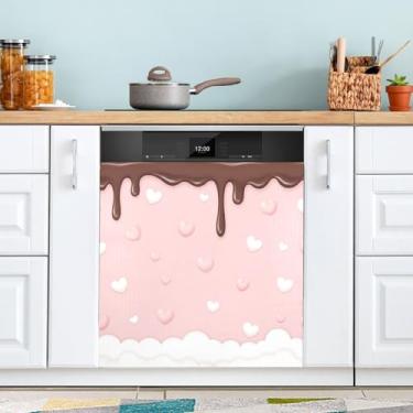 Imagem de ATTX Capa magnética para lava-louças de chocolate ao leite dos namorados | Adesivo decorativo de eletrodomésticos de 58 x 66 cm para armários domésticos e eletrodomésticos #262