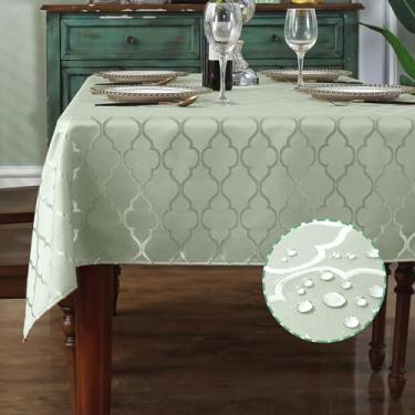 Imagem de SASTYBALE Toalha de mesa jacquard cinza verde sálvia primavera, 152 x 300 cm, retangular, resistente à água, macia, quente, ao ar livre, lavável e resistente a manchas para acampamento, churrasco