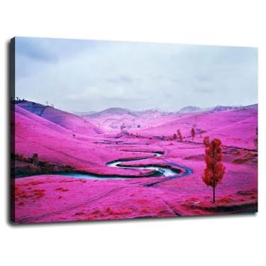 Imagem de Impressão em tela de paisagem Pink Hill Valley Poster arte de parede para casa 1 peça decorações com moldura 40.6 cm x 30.5 cm
