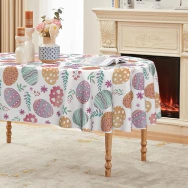 Imagem de Horaldaily Toalha de mesa de Páscoa 152 x 213 cm, oval, aquarela com ovos de Páscoa, lavável, sazonal, para decoração de festa, piquenique, jantar