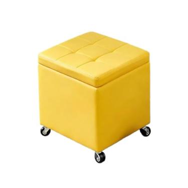 Imagem de Baú Retangular Banquinho Puff Decorativo Organizador Guarda Brinquedos Assento Com Rodas Puff Baú Para Quarto Material De Couro Aplicável A Múltiplos Cenários(Yellow,31.5" x 15.7" x 18.1")