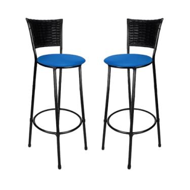 Imagem de Banqueta Junco Preto Alta Moderna Elegante Para Cozinha Balcao Bancada Bar Apartamento (AZUL)