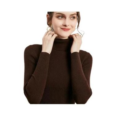 Imagem de Suéter De Inverno Feminino Térmico Com Gola Alta Listrada, Tricotado, 