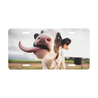 Imagem de Placa de carro engraçada de vaca decorativa. Placa de metal para carro. Etiqueta de vaidade. Placa de licença de alumínio Noverlty impermeável Colorfast 30 × 15 cm