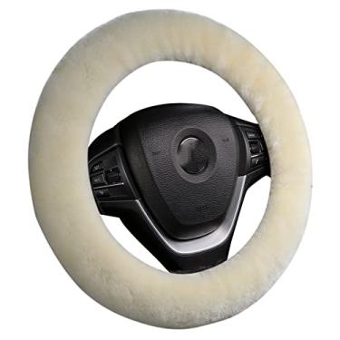 Imagem de OGLAND – Capa de volante de pele de carneiro felpuda para mulheres e homens, protetor para volante universal 35 cm – 42 cm, antiderrapante, confortável e luxuoso, textura maciaOGLAND branco OG-SWC02