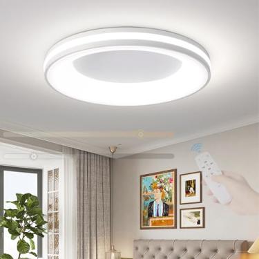 Imagem de GZZBMY Lâmpada de teto LED Lâmpada de teto regulável redonda moderna com controle remoto Iluminação de teto de metal minimalista para sala de estar quarto cozinha sala de jantar 3000 K-6500 K (branco